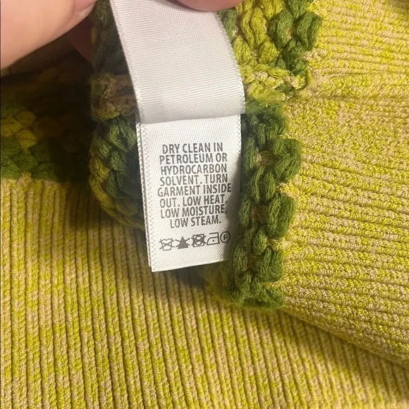 NWT St. John Bicolor‎ Textured Knit Crew Neck Sweater in Yellow/Green Size XS